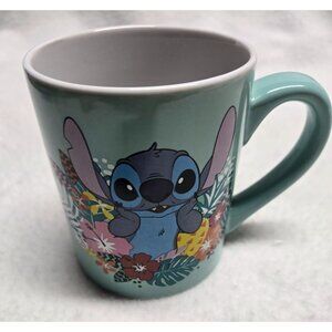 Disney Stitch Ceramic Mug 14 Oz "Weird But Cute" Tropical Floral Design